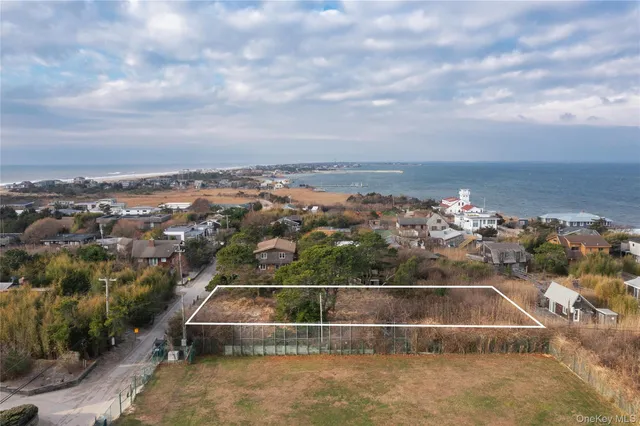 an aerial view of a house with a yard lake view and mountain view in back