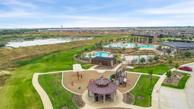 a view of a city with furniture