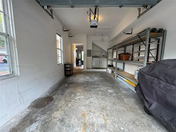 a view of a room with racks on the wall