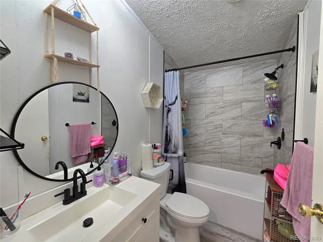 a bathroom with a sink mirror toilet and bathtub