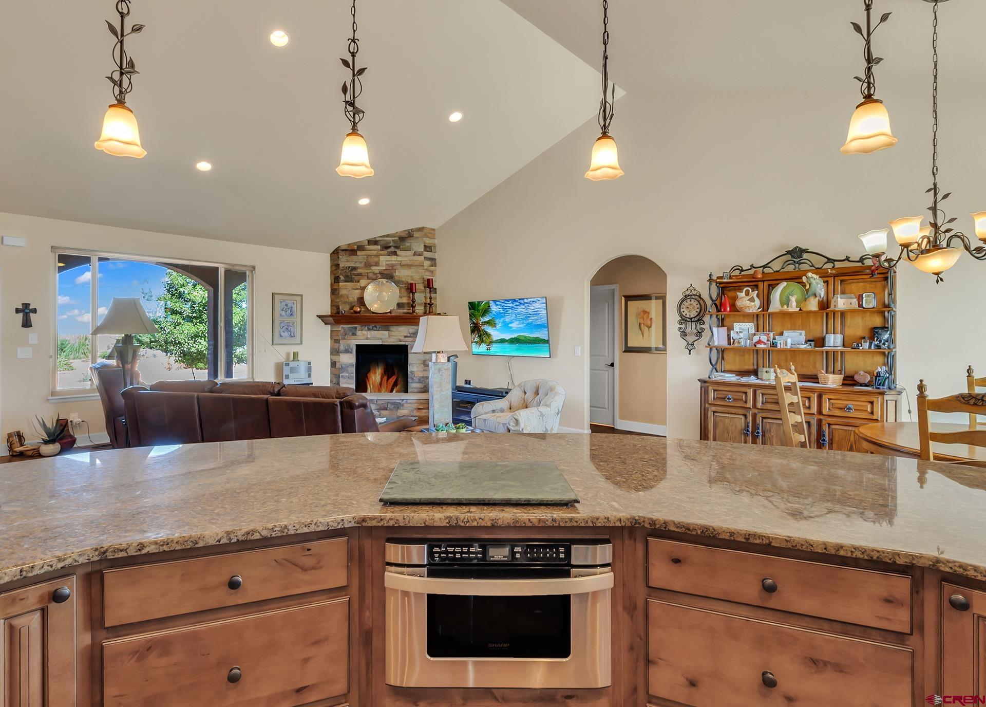 8460 1950th Road Austin, CO 81410 - Photo 10 of 35 a kitchen with granite countertop a stove a sink a refrigerator and a wooden floor