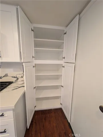 a view of walk in closet with empty racks