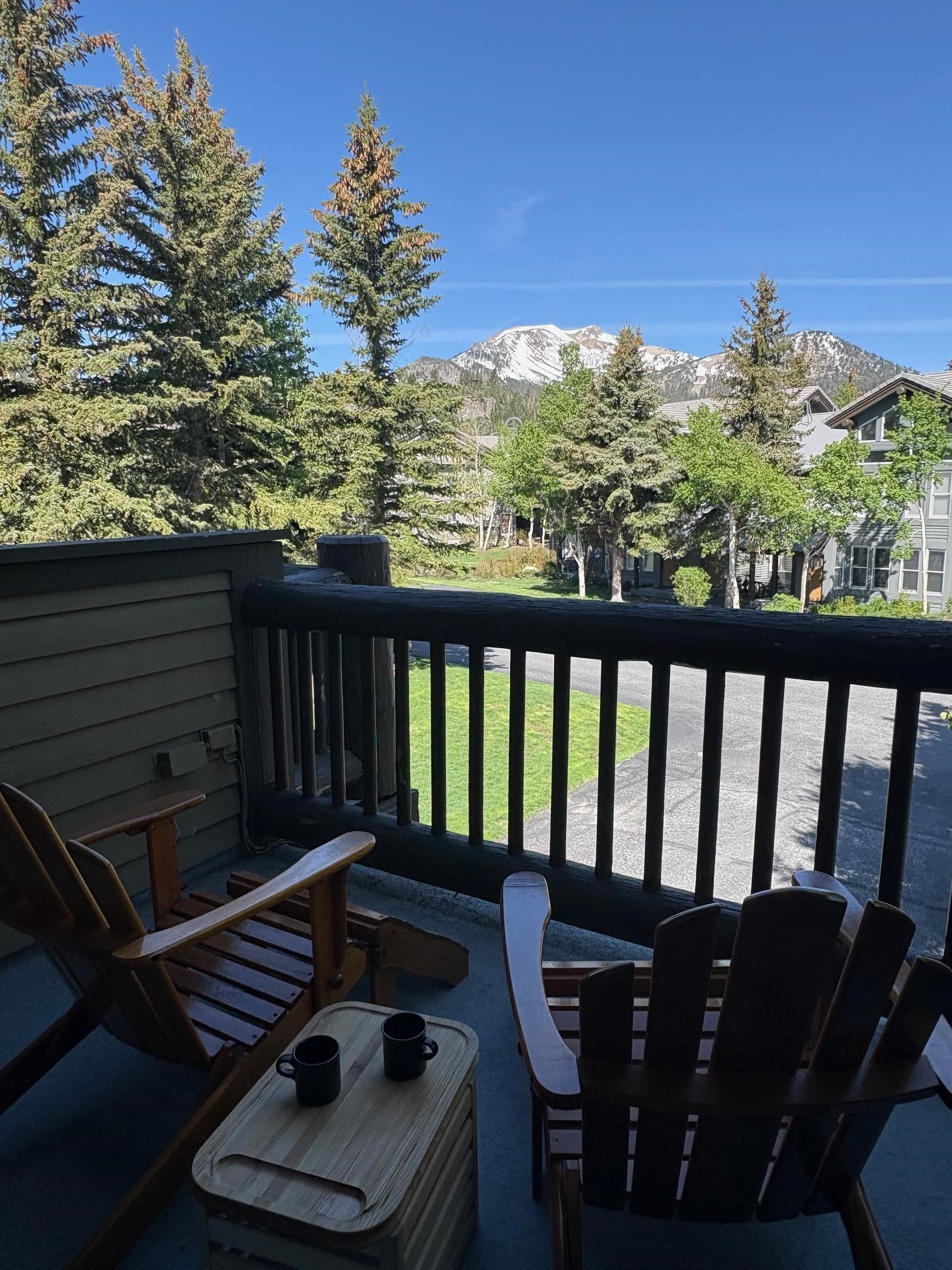 930 Links Way, Unit 930 Mammoth Lakes, CA 93546 - Photo 4 of 40 a view of a balcony with chairs and wooden floor