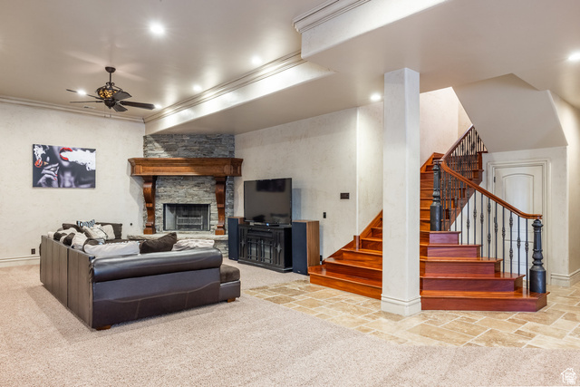 694 West Cephus Road Draper, UT 84020 - Photo 81 of 148 Spacious interior featuring a grand staircase with wood treads and wrought iron balusters