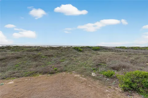 a view of a dry yard with wooden floor and fence