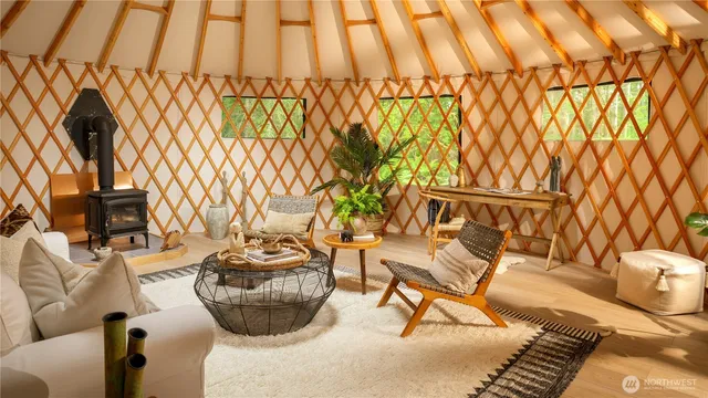 a view of a swimming pool with a yard