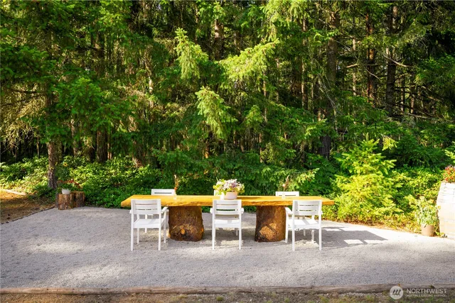 a view of a lake with houses in the background