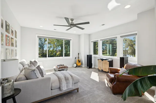 a bed room with furniture and a fireplace
