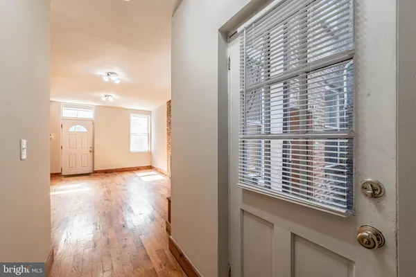 a view of a room that has a window in it