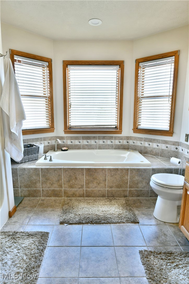5915 Downs Road Northwest Warren, OH 44481 - Photo 16 of 50 Bathroom with vanity, plenty of natural light, tile patterned floors, and toilet