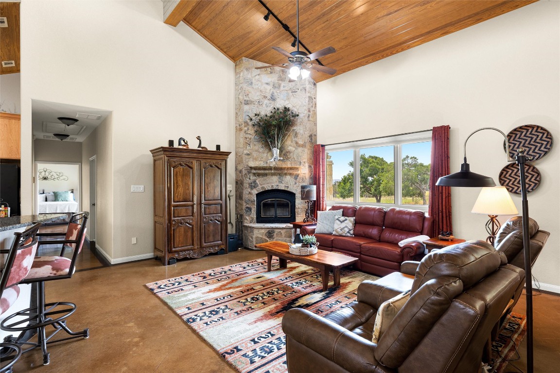 426 Preiss Ranch Road Blanco, TX 78606 - Photo 10 of 40 a living room with furniture a fireplace and a potted plant