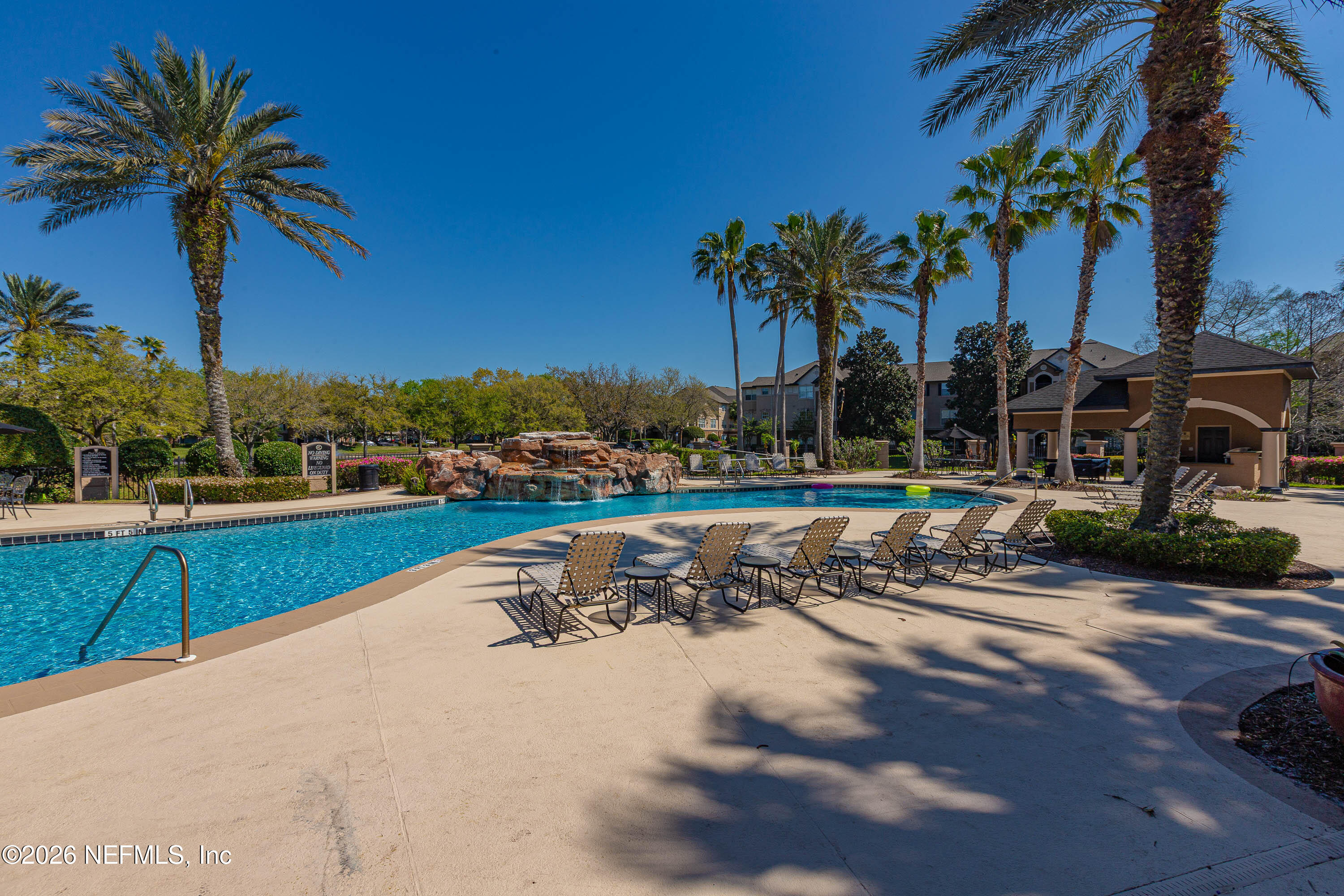 10961 Burnt Mill Road, Unit 734 Jacksonville, FL 32256 - Photo 28 of 35 a view of a swimming pool with a lawn chairs and palm tree