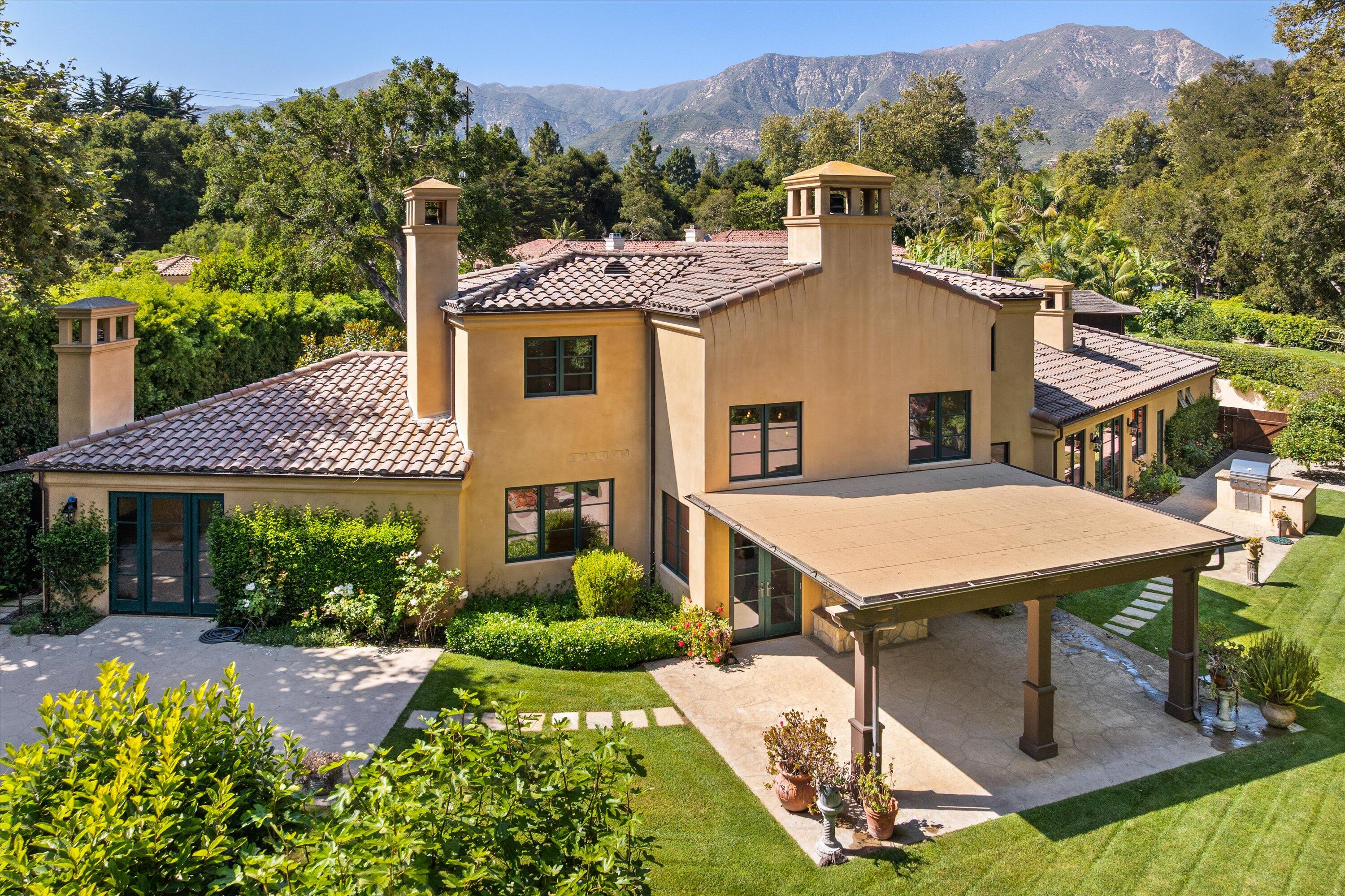 342 Sheffield Drive Montecito, CA 93108 - Photo 44 of 46 a aerial view of a house with table and chairs in patio