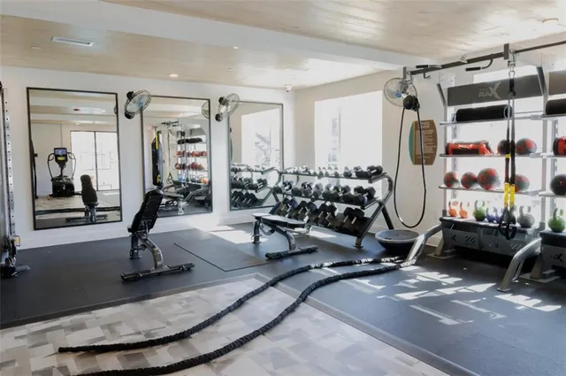a view of a room with gym equipment