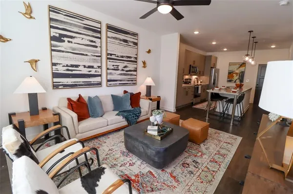 a living room with furniture and a couch