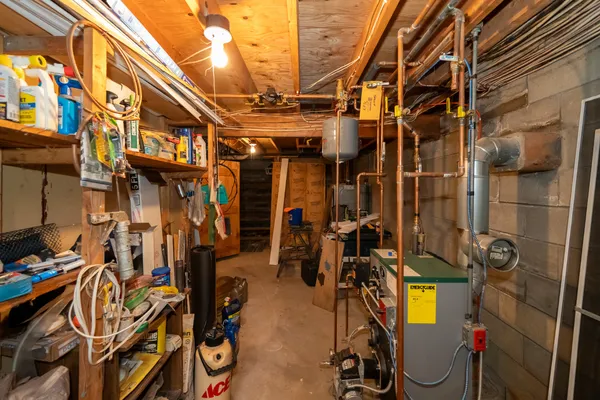 a view of a storage room with furniture