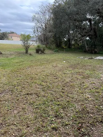 a view of a field with an trees