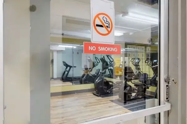 a view of a room with gym equipment