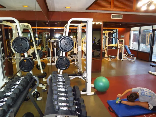 a view of a room with gym equipment