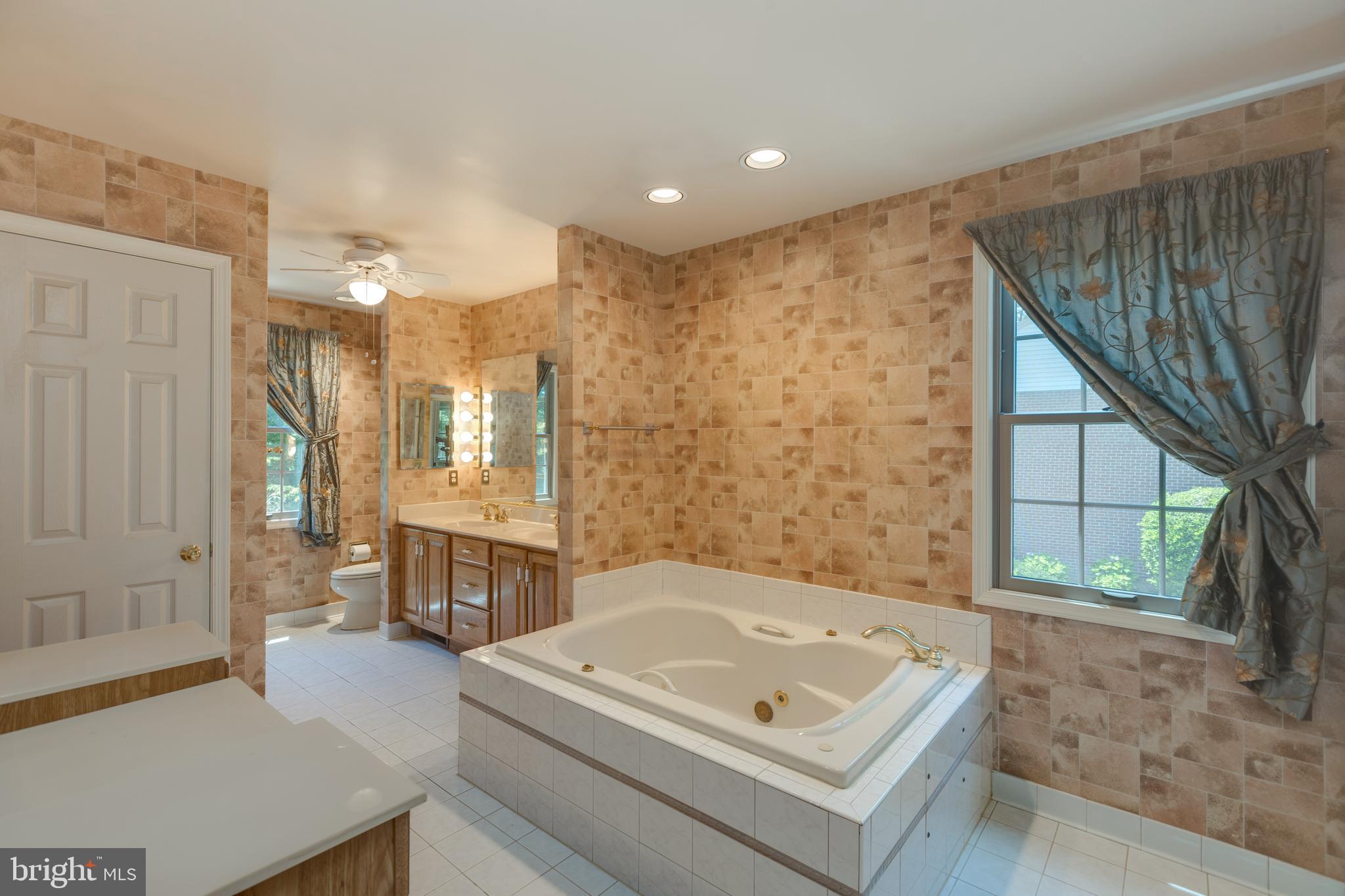 11821 Riders Lane Reston, VA 20191 - Photo 28 of 44 a bathroom with a tub a sink and a large mirror
