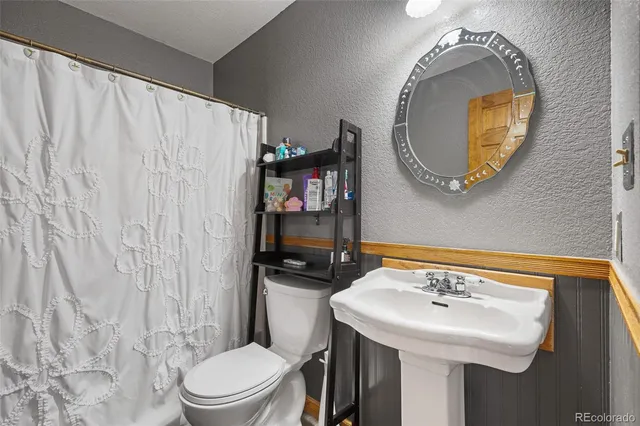 a bathroom with a sink a mirror and a toilet
