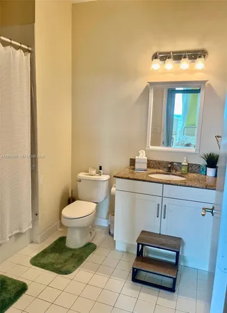 a bathroom with a sink toilet and mirror