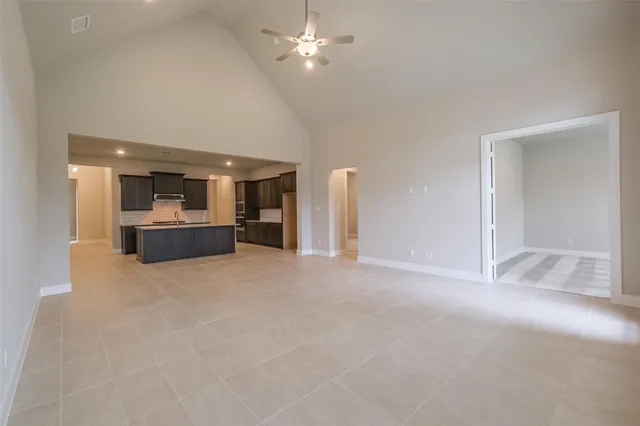 en view interior of a house and kitchen view