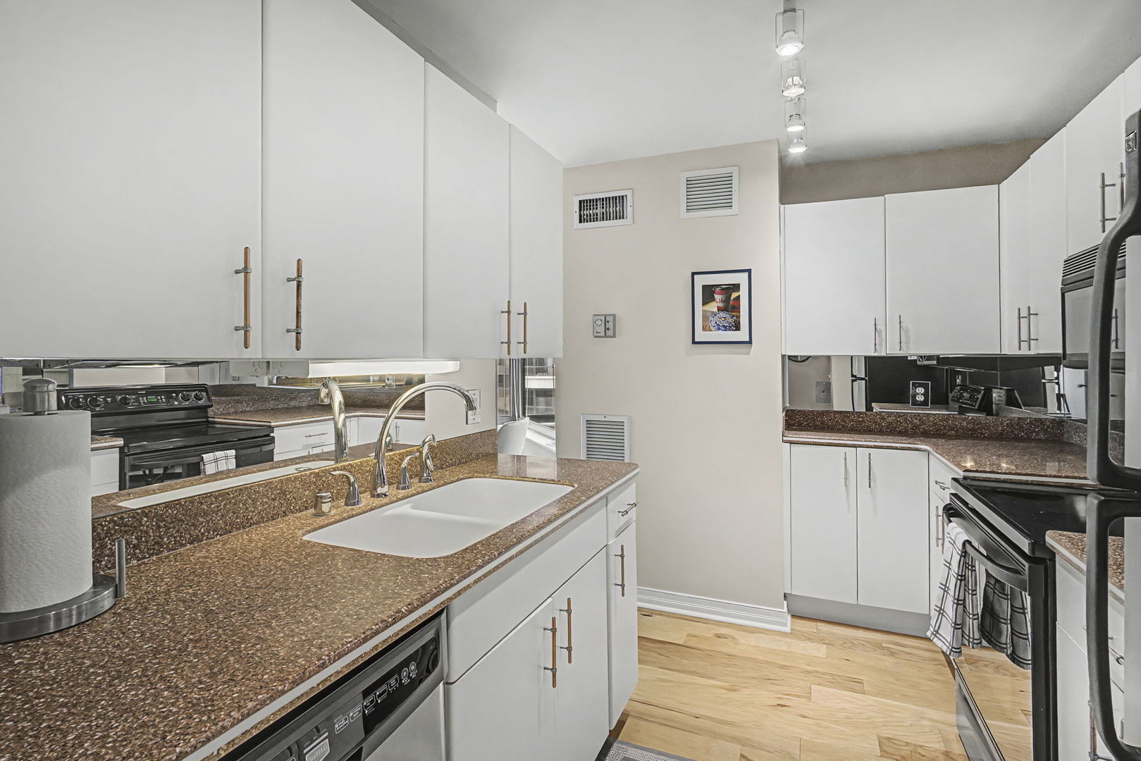 401 East Ontario Street, Unit 3102 Chicago, IL 60611 - Photo 11 of 29 a kitchen with stainless steel appliances granite countertop a sink stove and cabinets