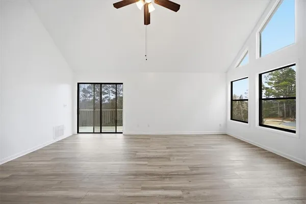 a view of a livingroom with a hardwood floor