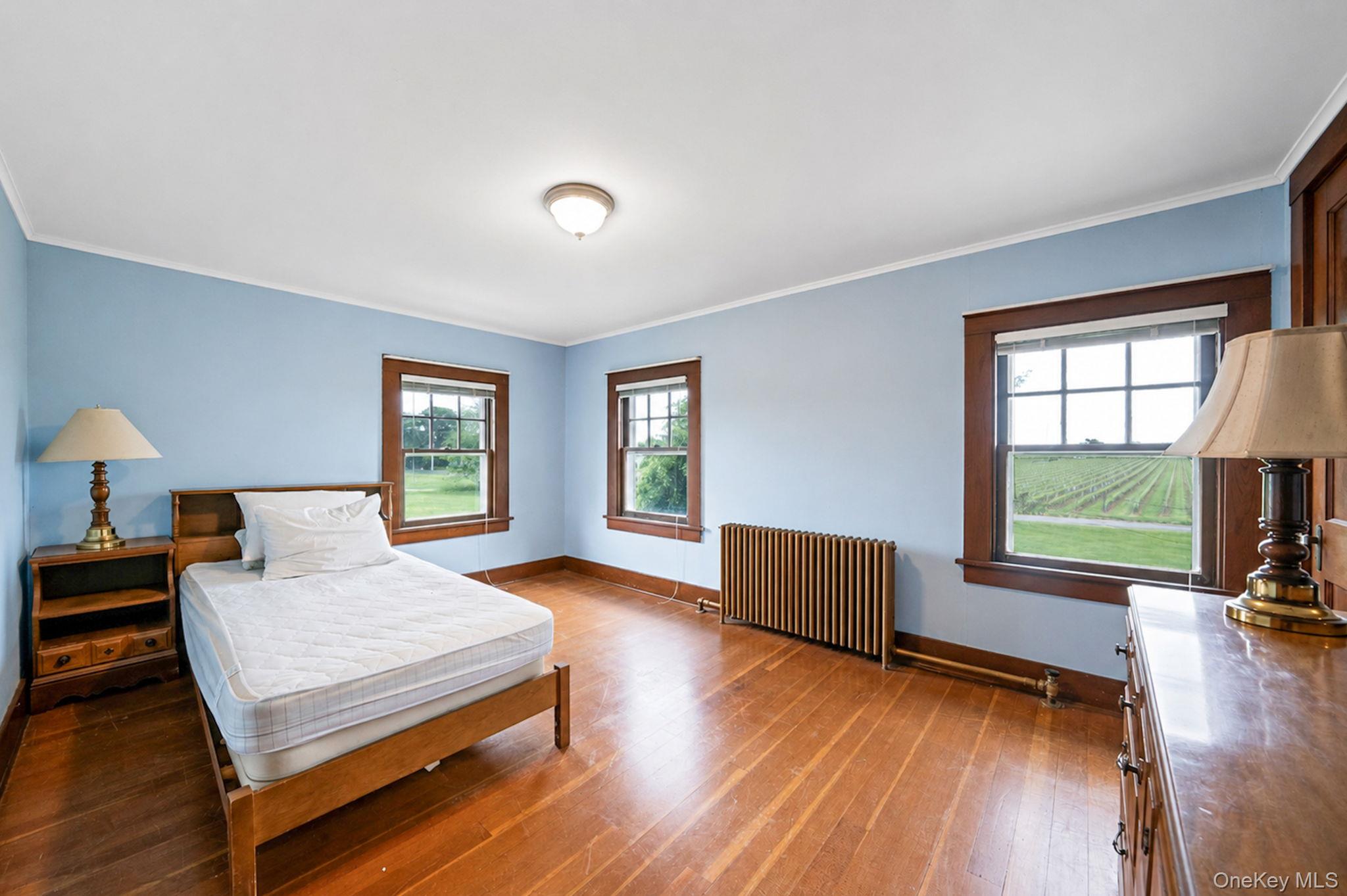 1055 Oregon Road Mattituck, NY 11952 - Photo 24 of 33 Room featuring wood-finish flooring, light blue painted walls, and white crown molding
