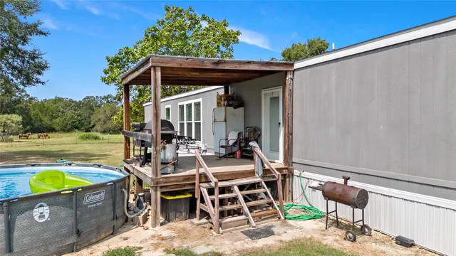 a view of a backyard with plants and a tree