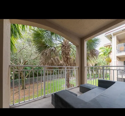 a view of a balcony with mountain view
