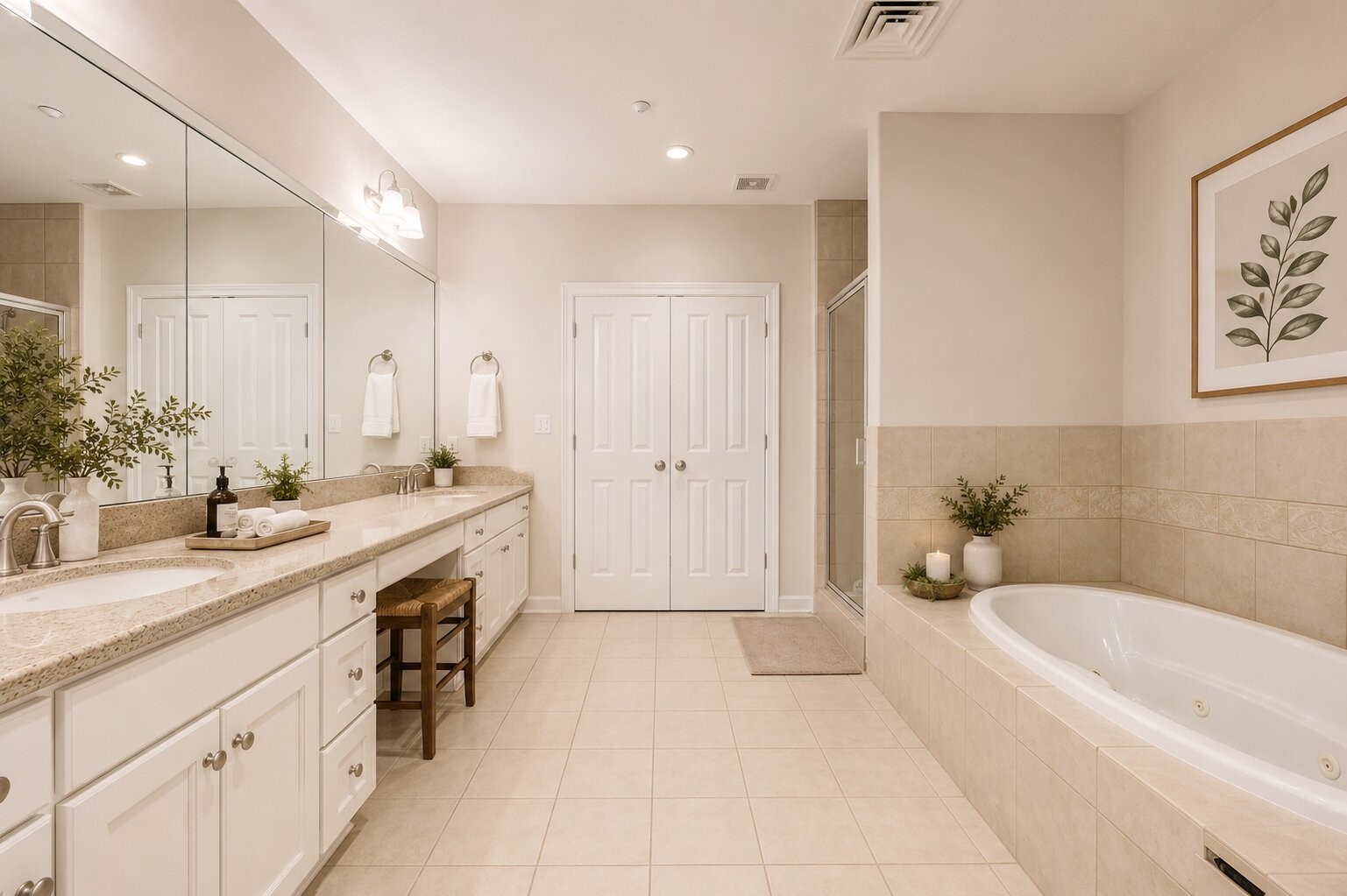 914 Main Street, Unit 911 Houston, TX 77002 - Photo 24 of 30 a spacious bathroom with a bathtub sink double vanity and mirror