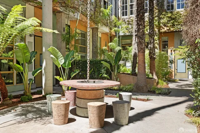 a view of a bench in backyard