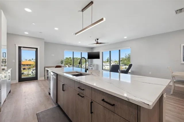 a view of a balcony with wooden floor