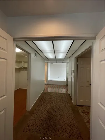 a view of a swimming pool with lawn chairs and plants