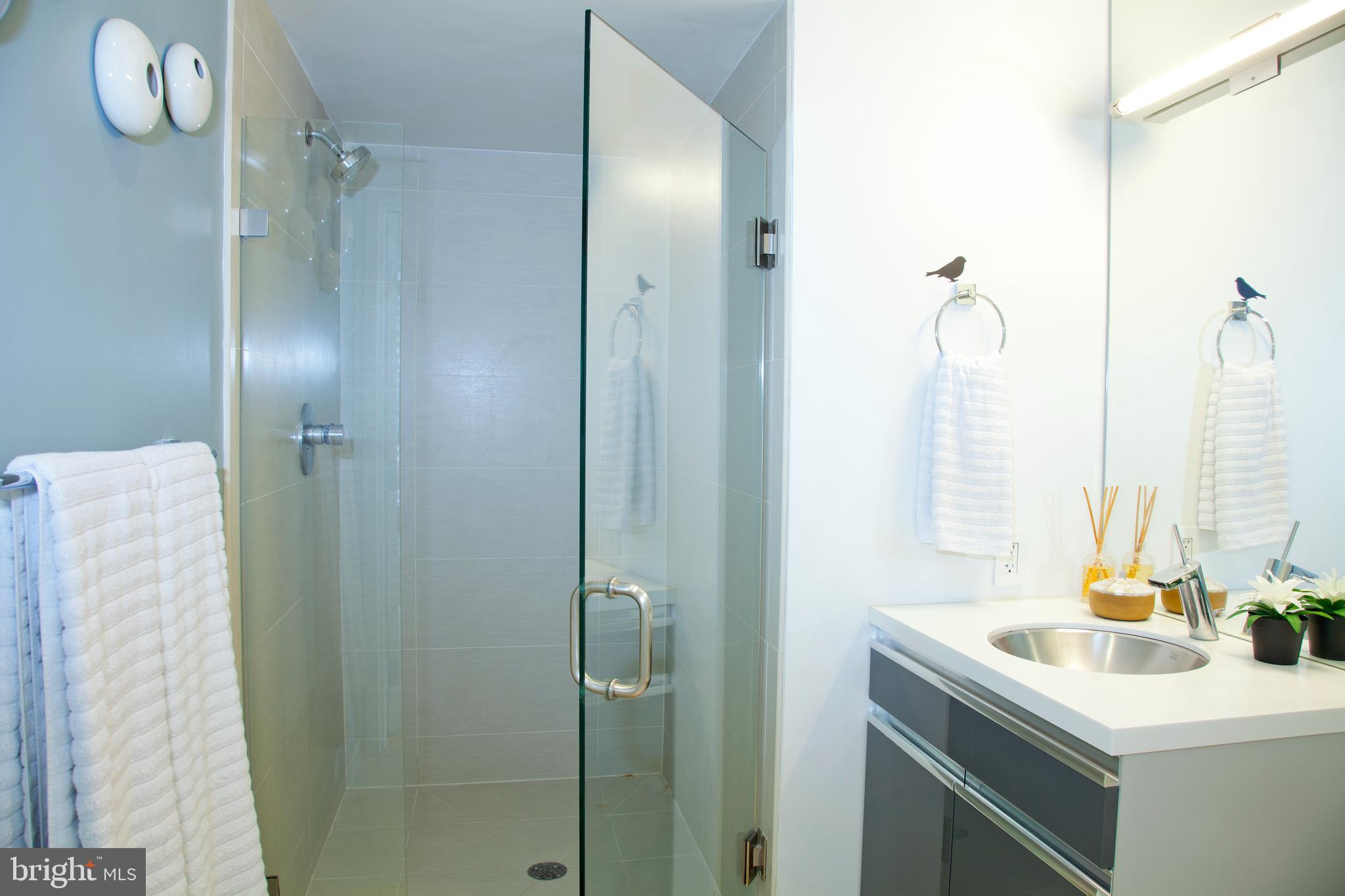 2250 11th Street Northwest, Unit 304 Washington, DC 20001 - Photo 11 of 17 a bathroom with a sink vanity and a mirror