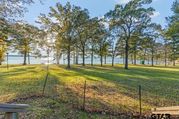 a view of a big yard with large trees