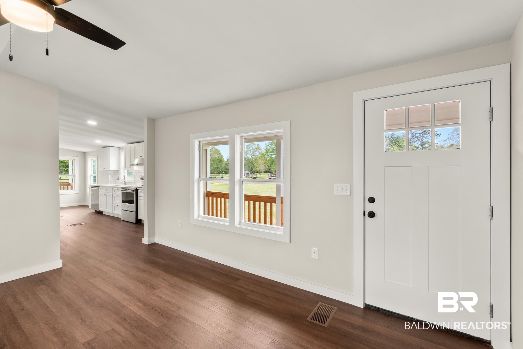 12645 Breman Road Elberta, AL 36530 - Photo 8 of 44 Entrance foyer with visible vents, baseboards, ceiling fan, recessed lighting, and dark wood-style floors