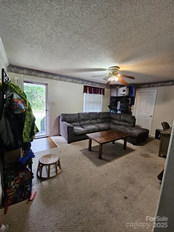 an aerial view of a house with a mountain