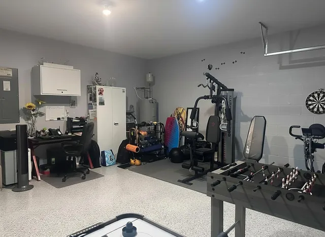 a view of a room with gym equipment