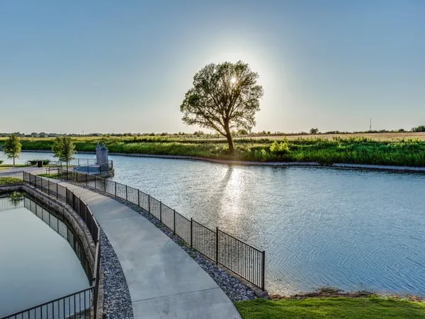 a view of a lake with a outdoor space