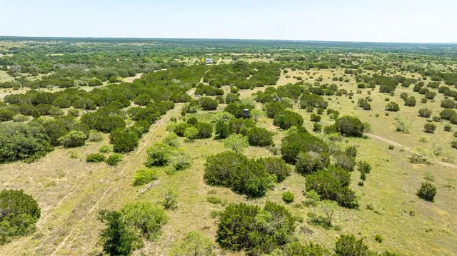an aerial view of residential houses with outdoor space and trees