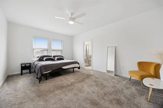 a bedroom with a bed and a couch