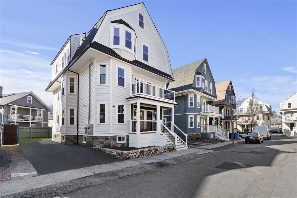 a front view of a large white building