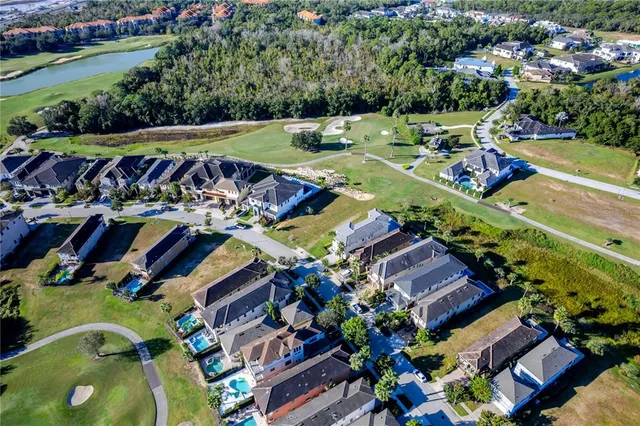 a view of a park with palm trees