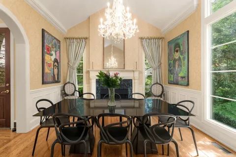 a workspace with furniture and a window