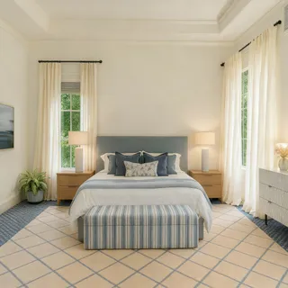 a view of a hallway with a chandelier
