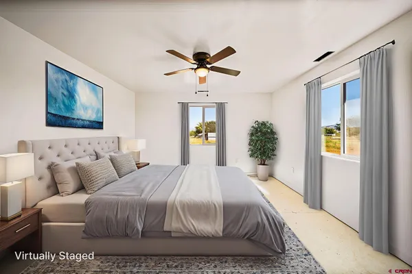 an empty room with a bathroom