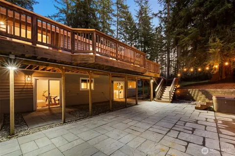 an outdoor space with seating